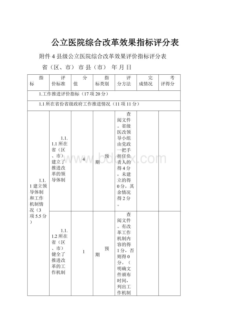 公立医院综合改革效果指标评分表.docx_第1页