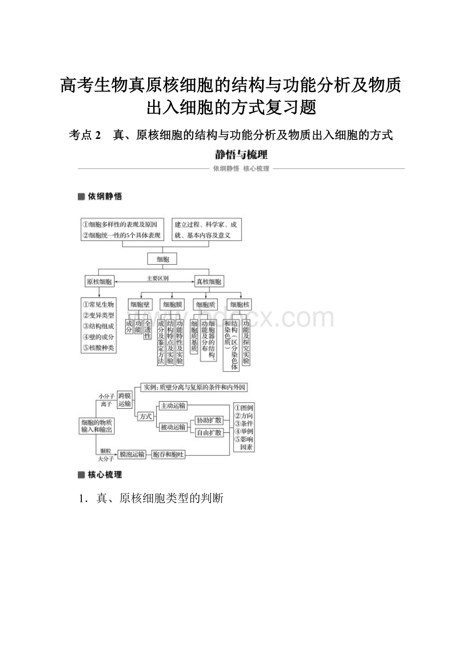 高考生物真原核细胞的结构与功能分析及物质出入细胞的方式复习题.docx