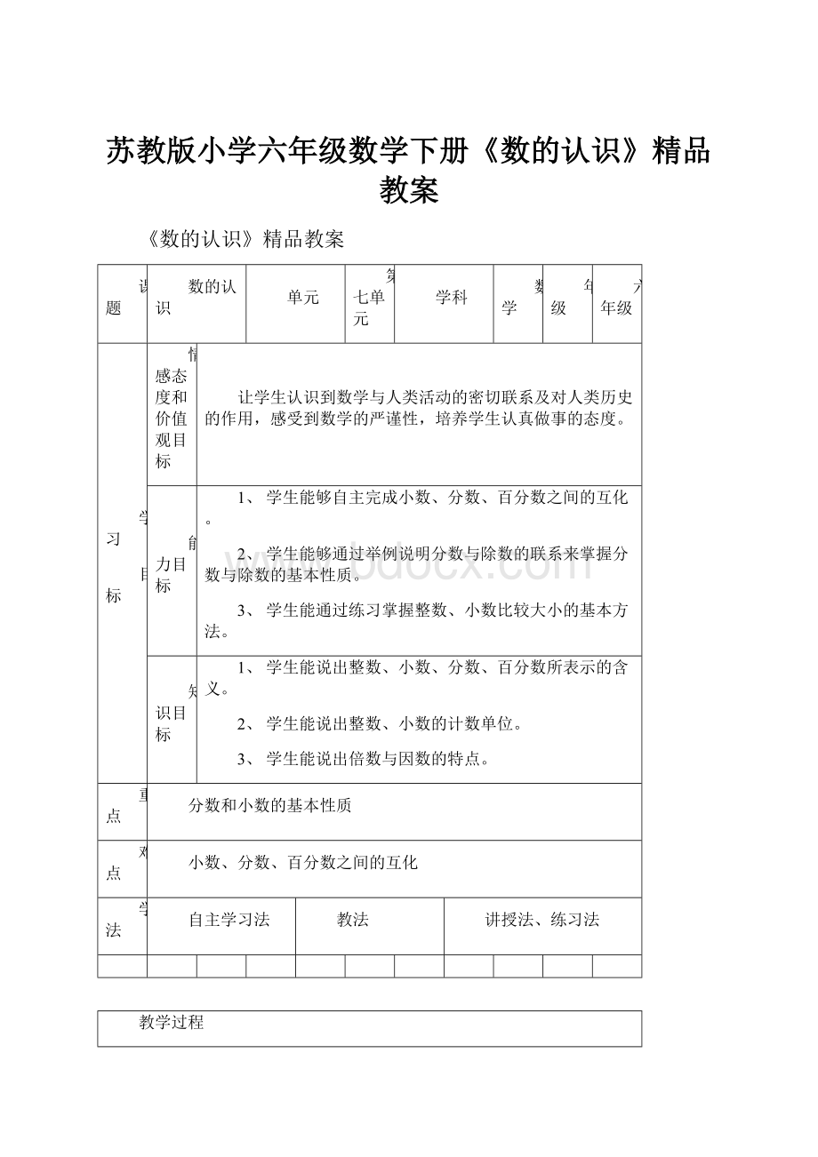 苏教版小学六年级数学下册《数的认识》精品教案.docx_第1页