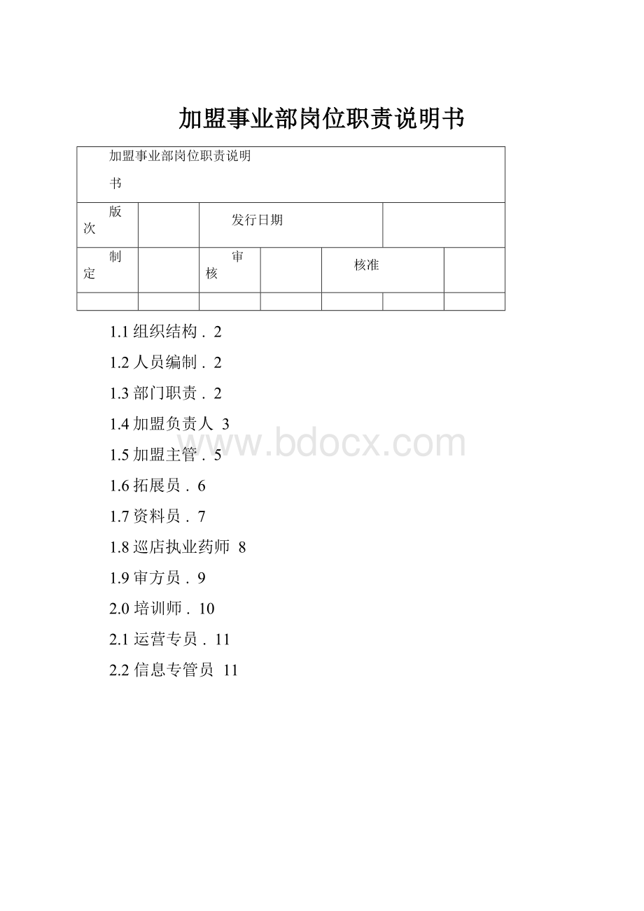 加盟事业部岗位职责说明书.docx