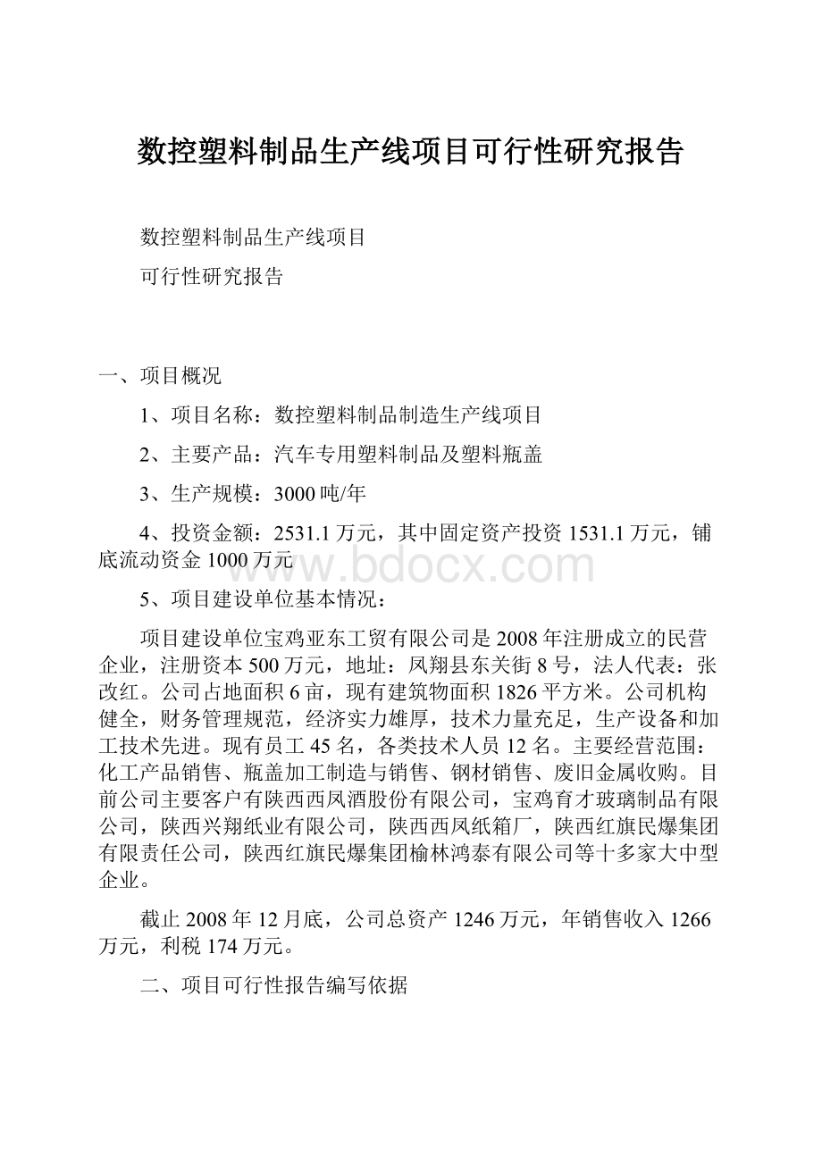 数控塑料制品生产线项目可行性研究报告.docx