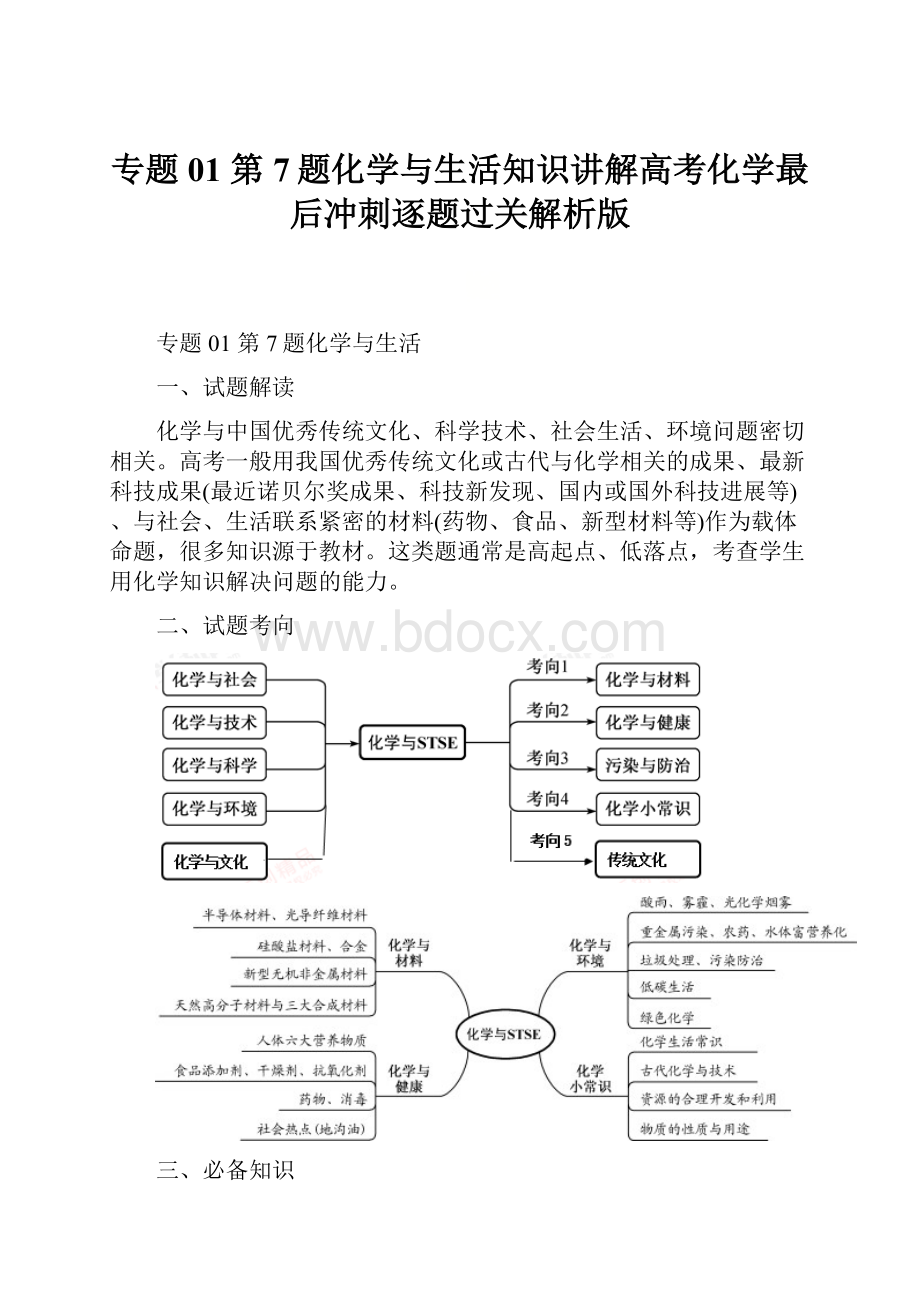 专题01 第7题化学与生活知识讲解高考化学最后冲刺逐题过关解析版.docx