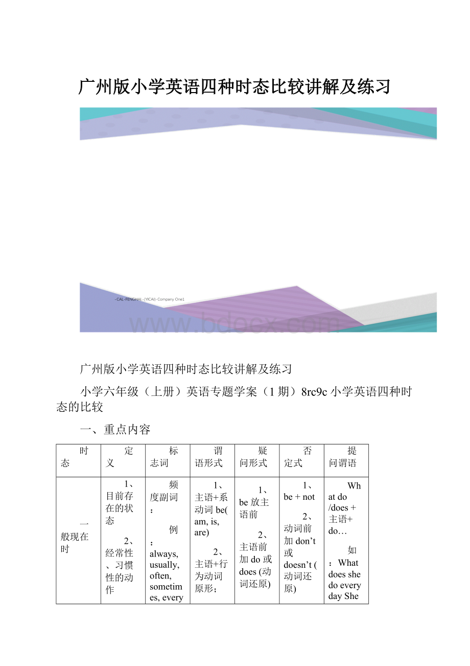 广州版小学英语四种时态比较讲解及练习.docx_第1页