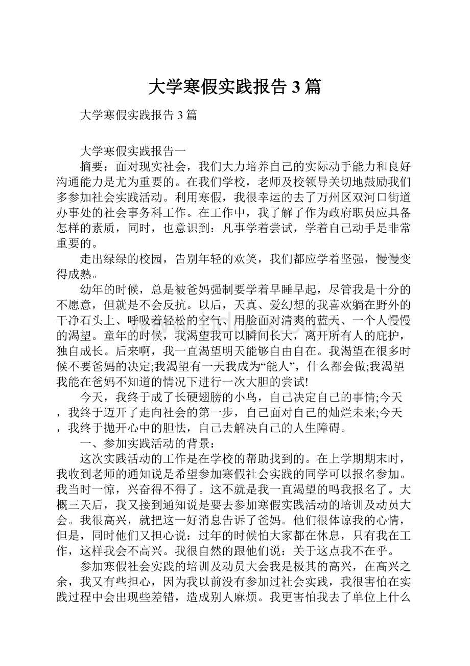 大学寒假实践报告3篇.docx