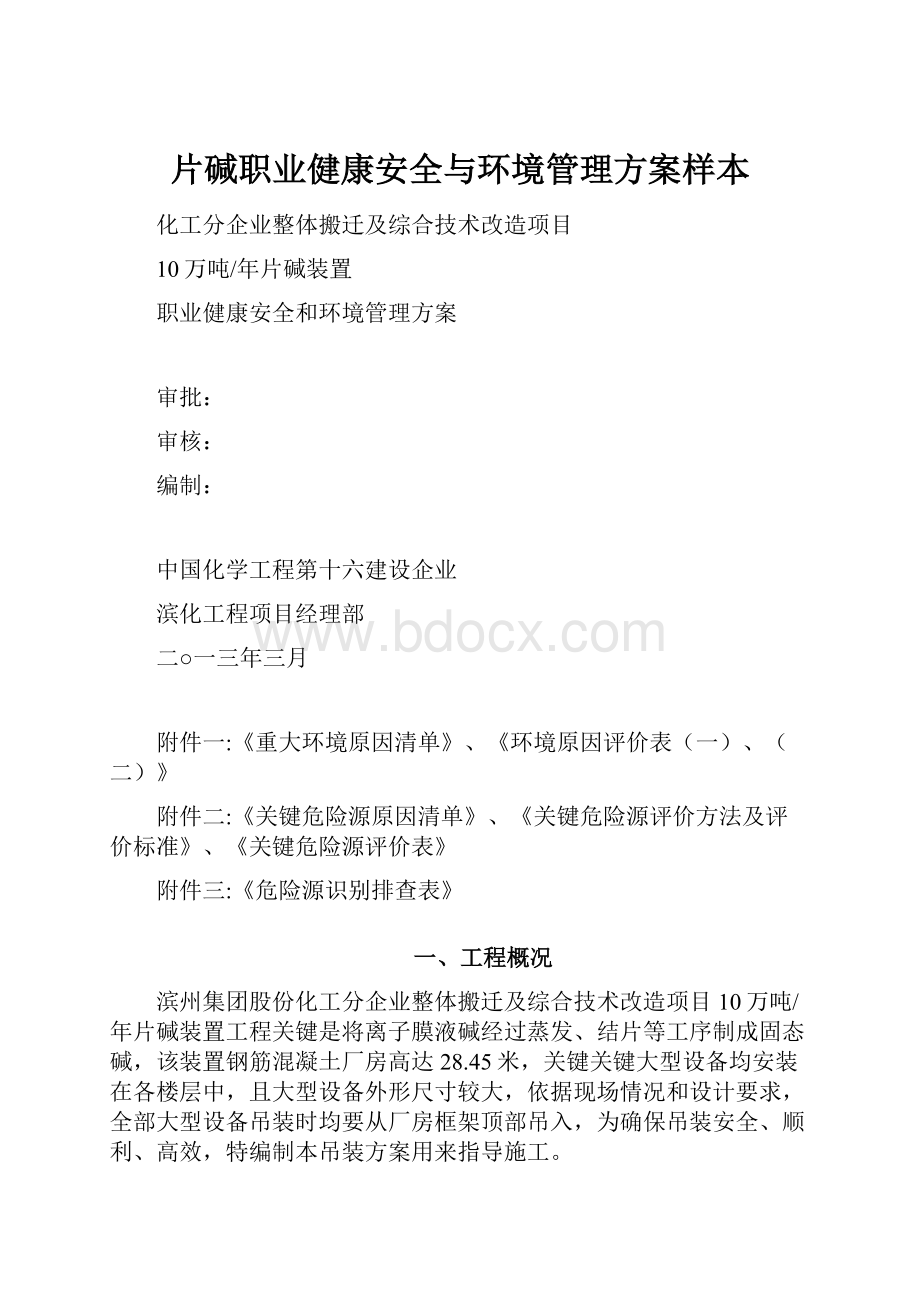 片碱职业健康安全与环境管理方案样本.docx_第1页