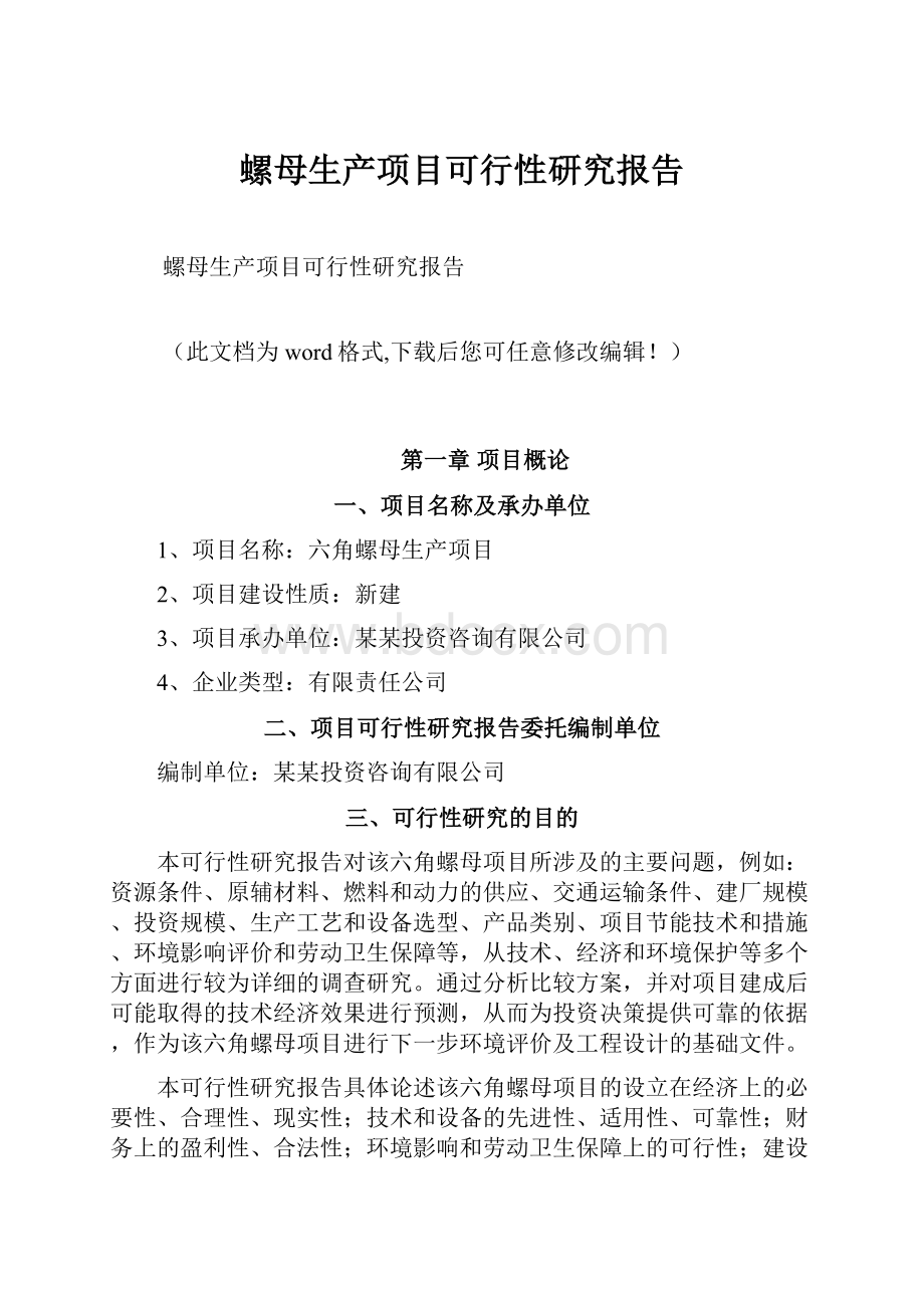 螺母生产项目可行性研究报告.docx