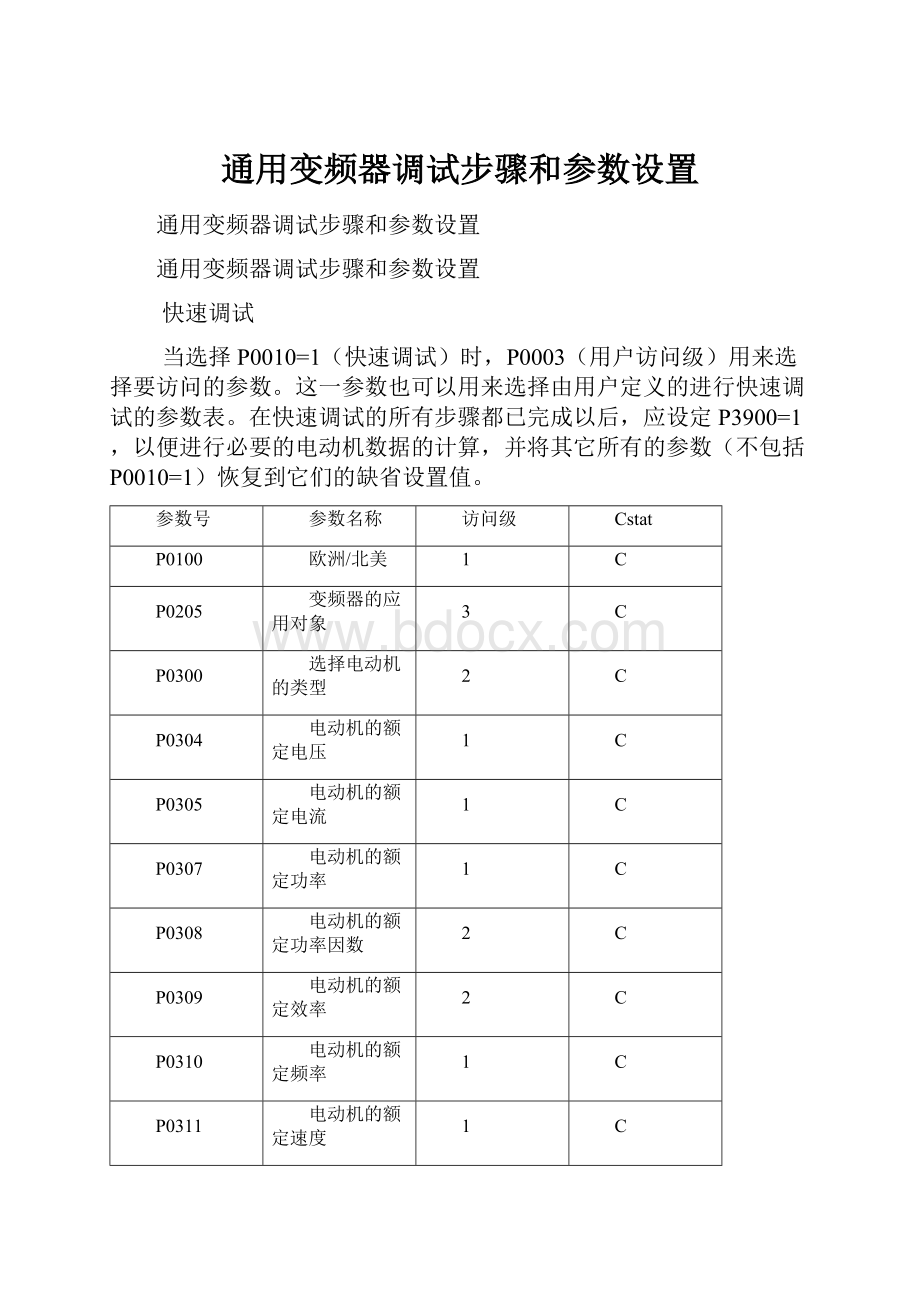 通用变频器调试步骤和参数设置.docx