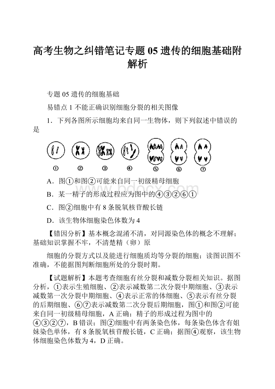 高考生物之纠错笔记专题05 遗传的细胞基础附解析.docx