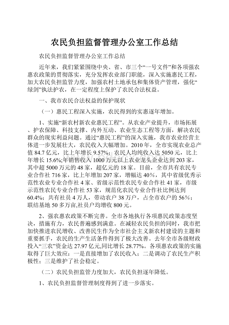 农民负担监督管理办公室工作总结.docx