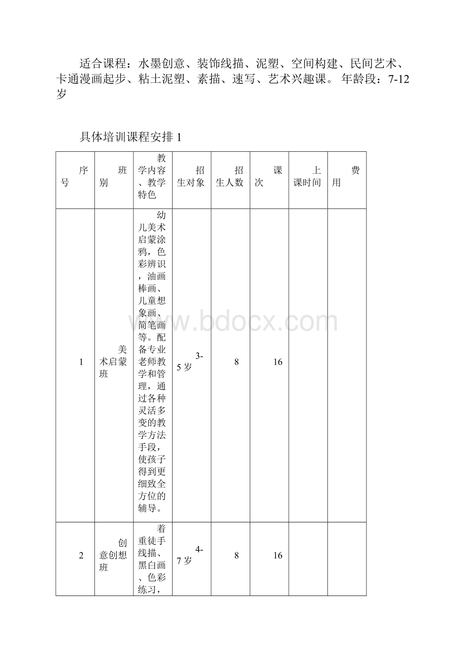 少儿美术培训 课程安排及招生计划.docx_第3页