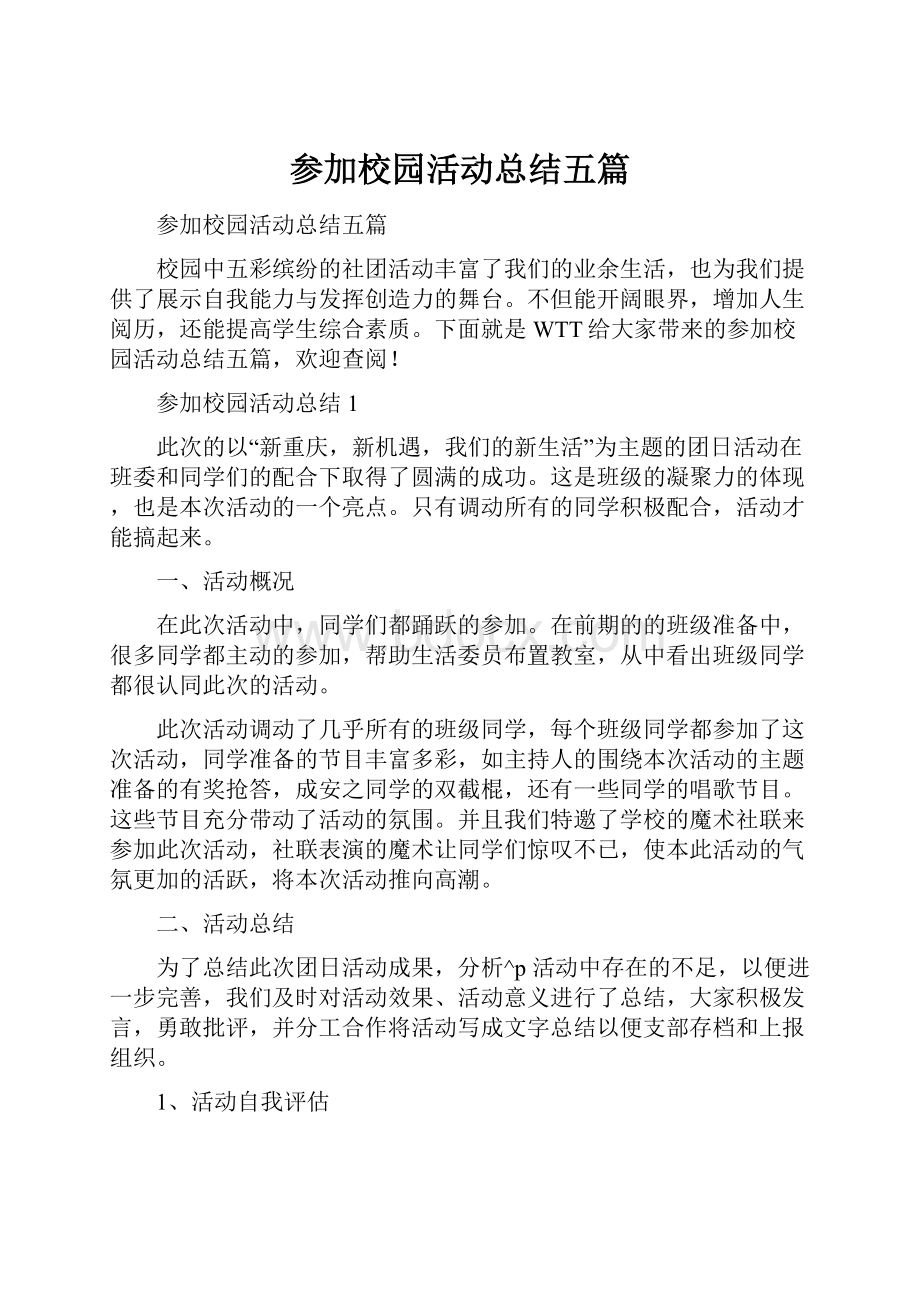 参加校园活动总结五篇.docx