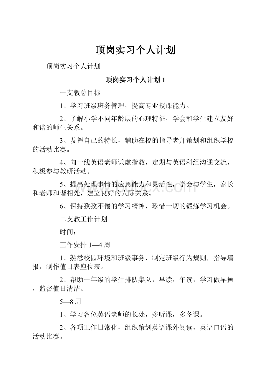 顶岗实习个人计划.docx