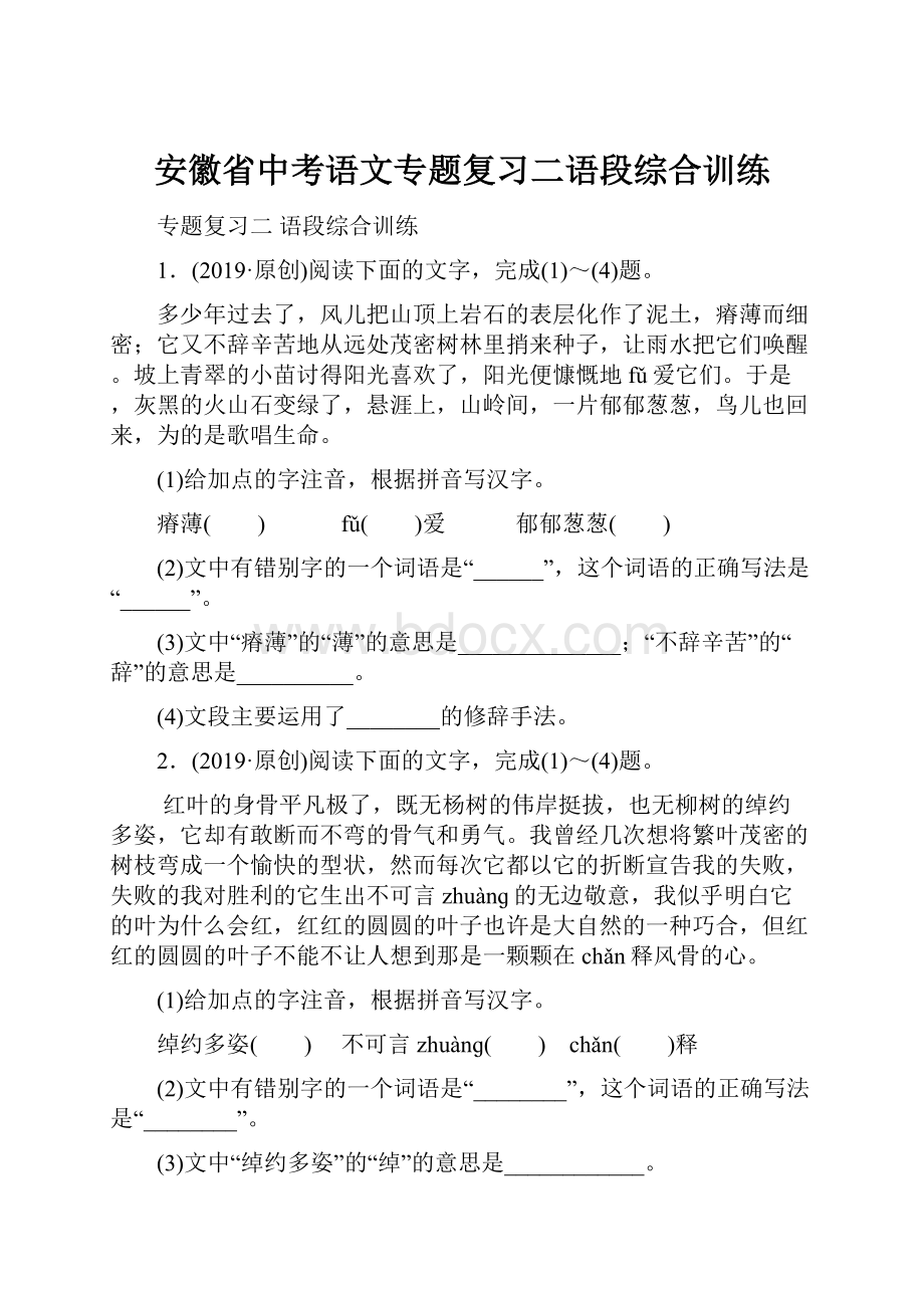 安徽省中考语文专题复习二语段综合训练.docx_第1页