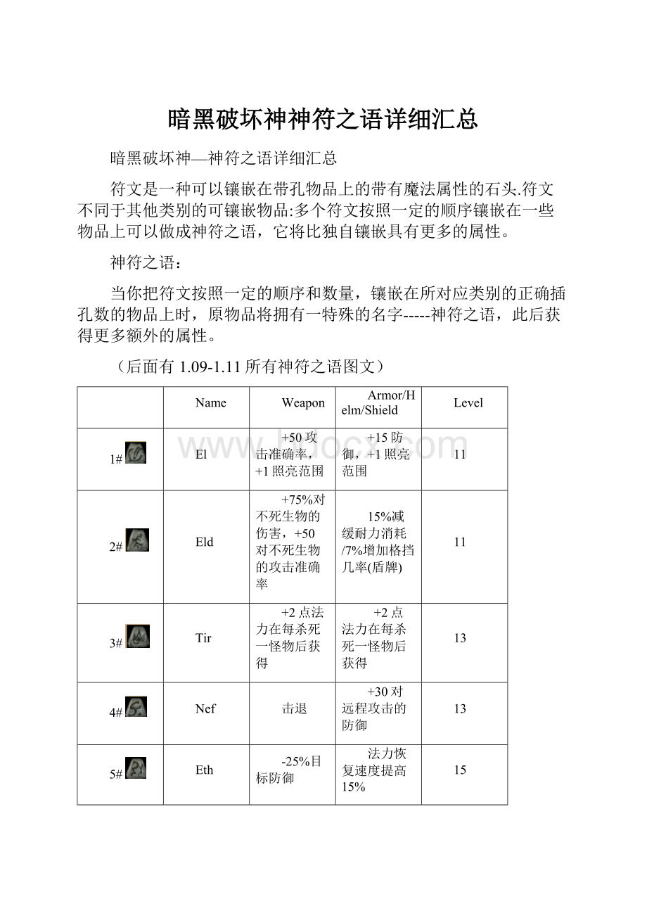 暗黑破坏神神符之语详细汇总.docx