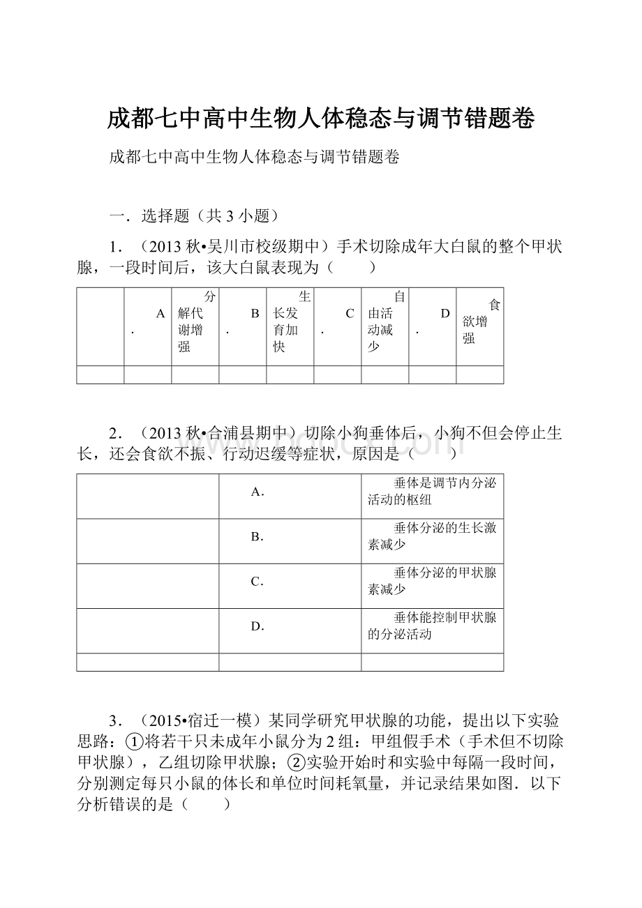 成都七中高中生物人体稳态与调节错题卷.docx