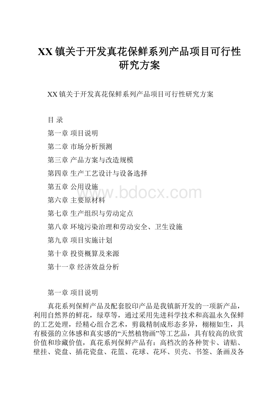 XX镇关于开发真花保鲜系列产品项目可行性研究方案.docx