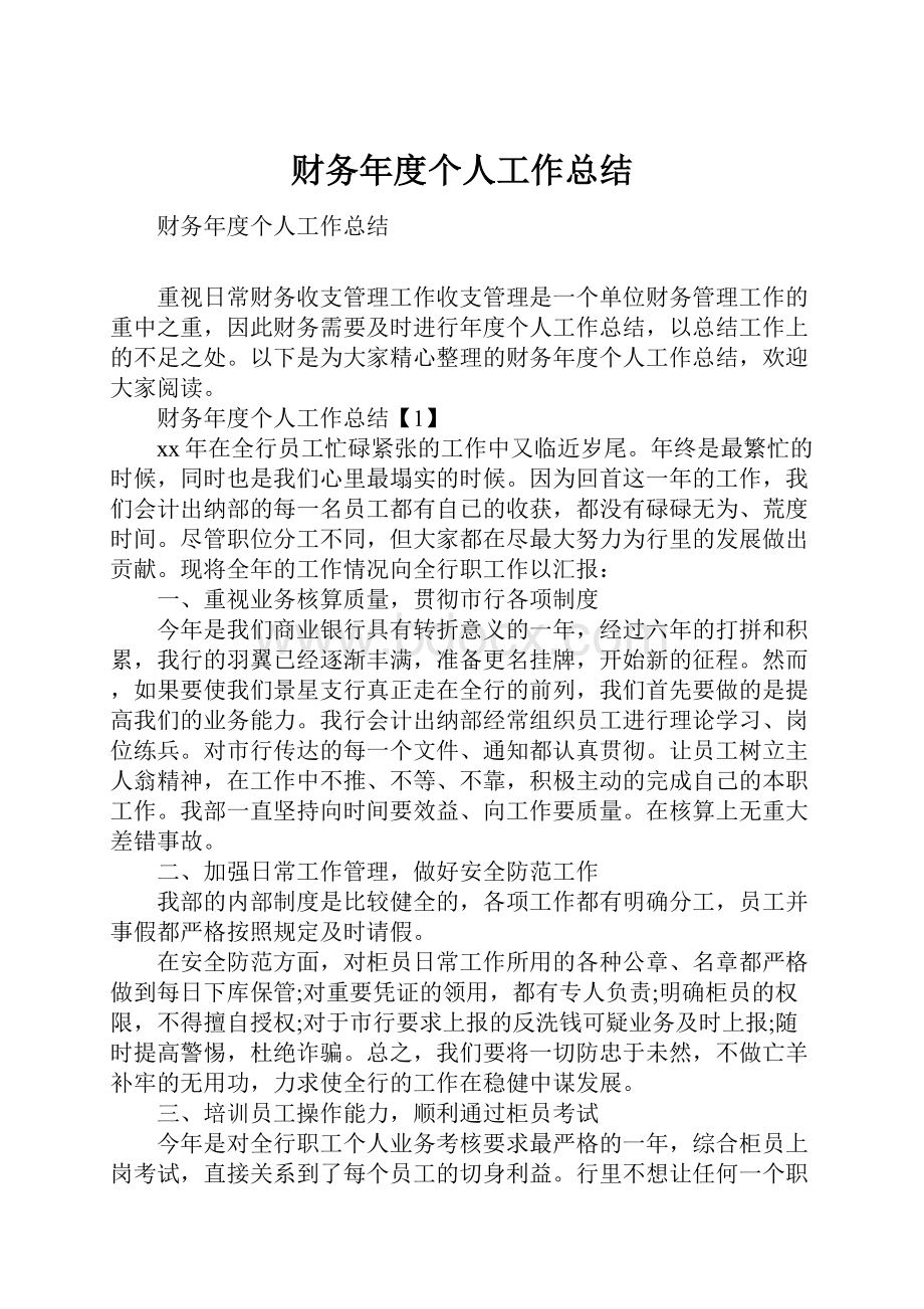 财务年度个人工作总结.docx_第1页