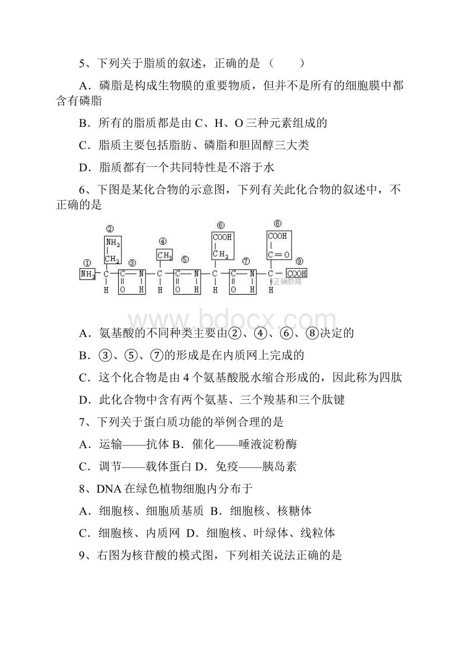 配套K12江苏省南通市盐城市六校学年高一生物上学期期中联考试题.docx_第2页