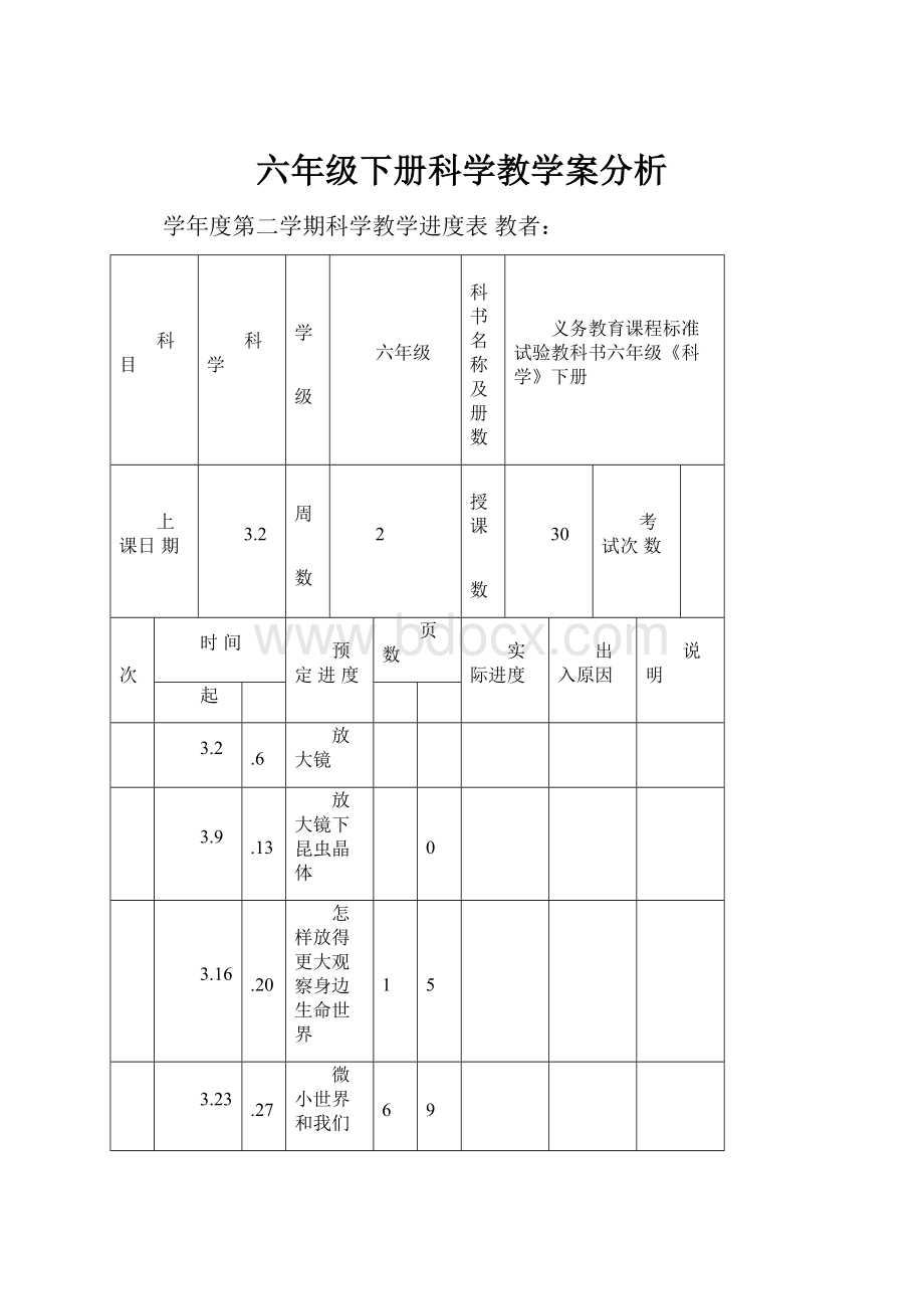 六年级下册科学教学案分析.docx