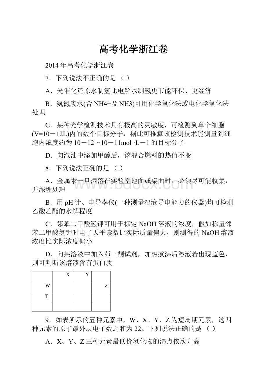 高考化学浙江卷.docx