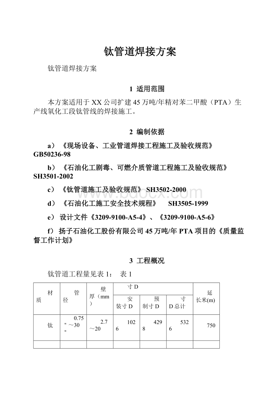 钛管道焊接方案.docx