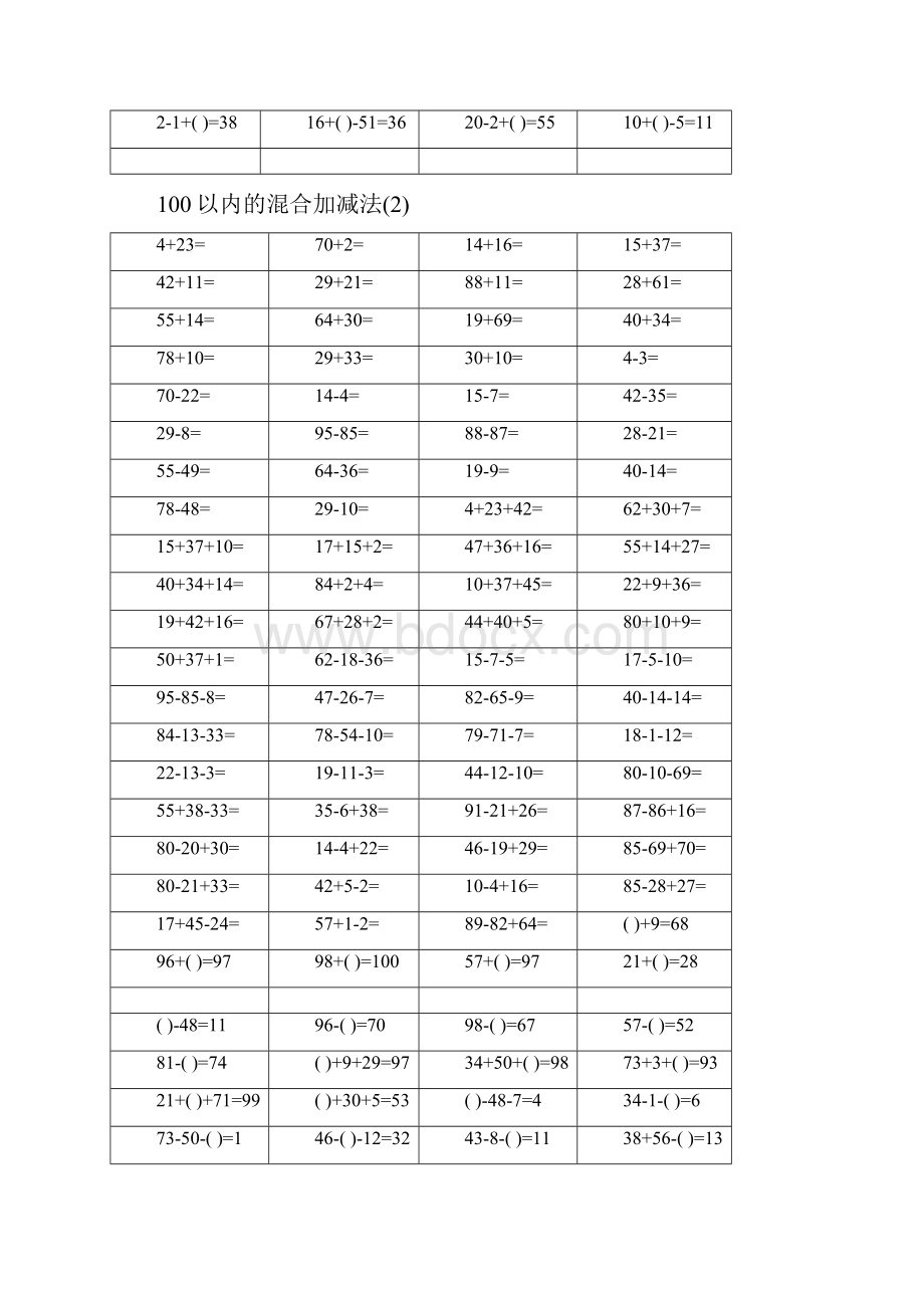 小学一年级数学100以内加减混合运算口算题.docx_第2页