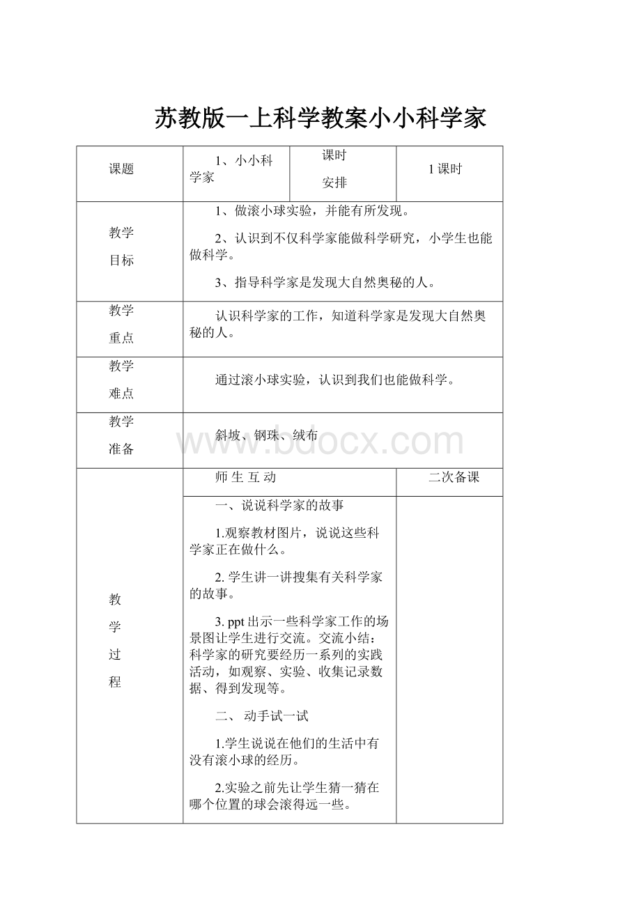 苏教版一上科学教案小小科学家.docx