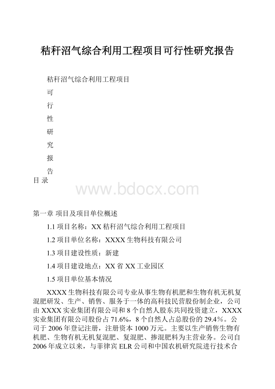 秸秆沼气综合利用工程项目可行性研究报告.docx