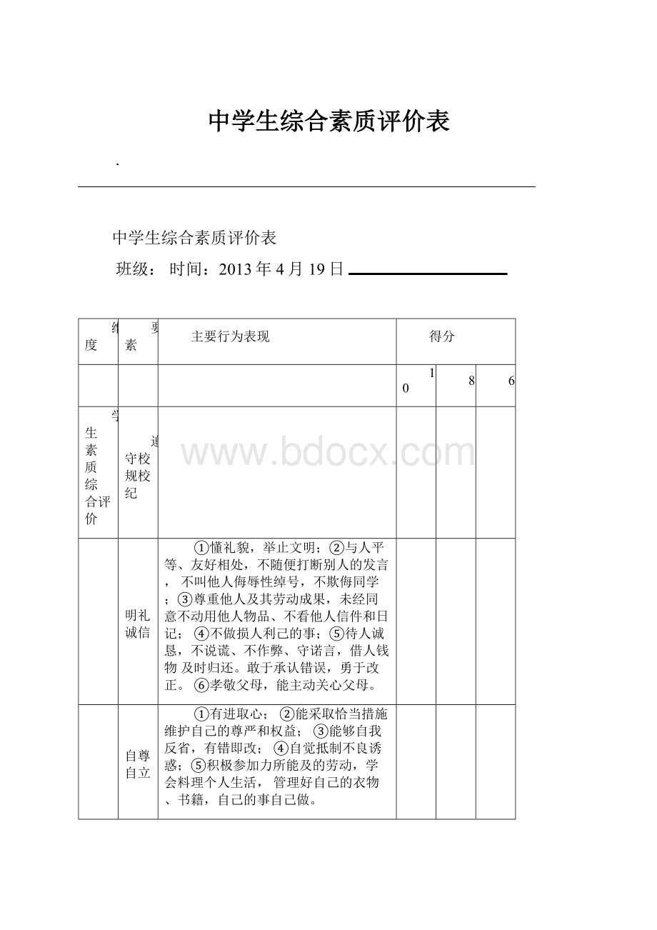 中学生综合素质评价表.docx_第1页