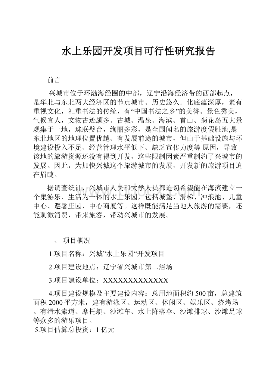 水上乐园开发项目可行性研究报告.docx_第1页