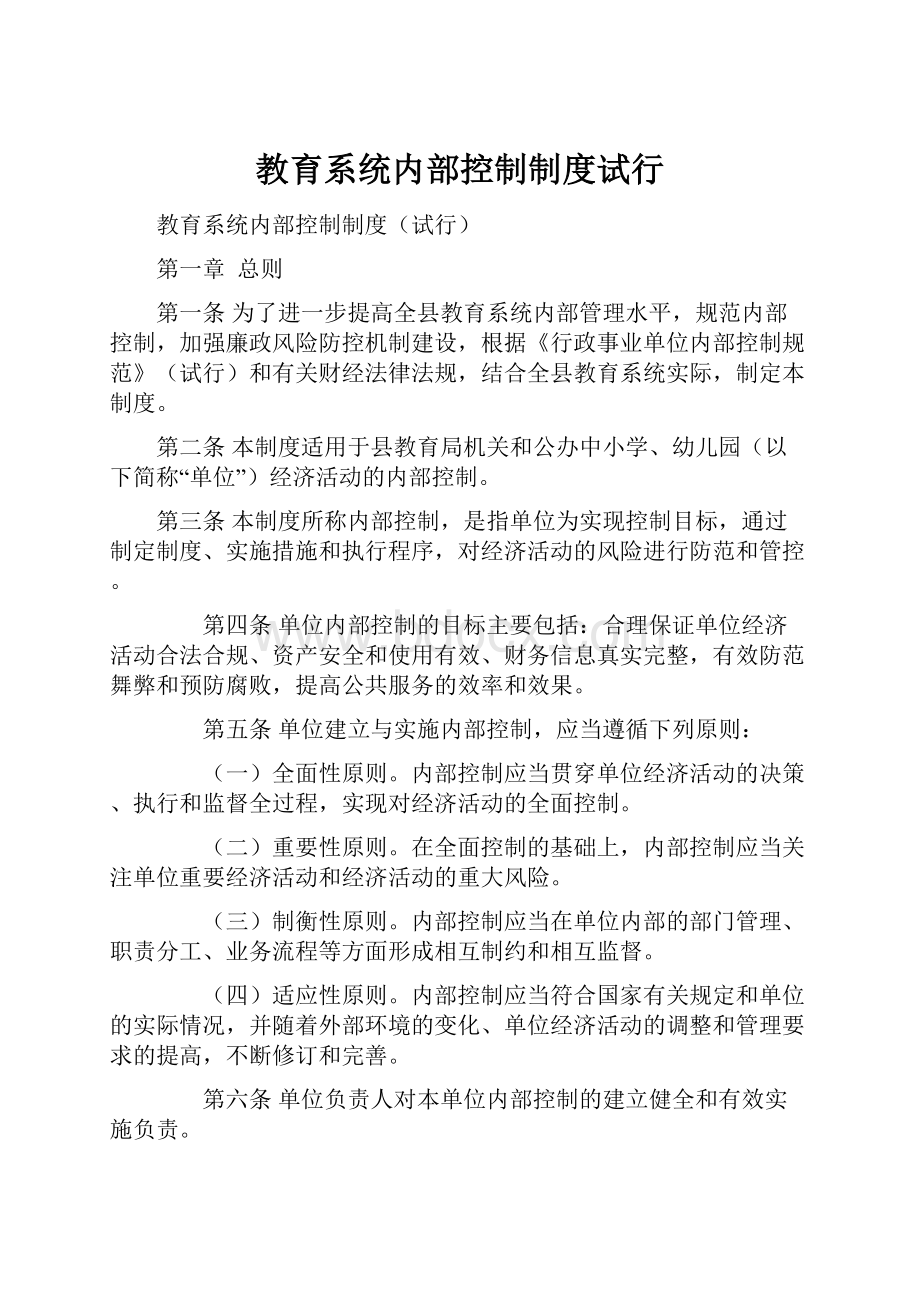 教育系统内部控制制度试行.docx_第1页