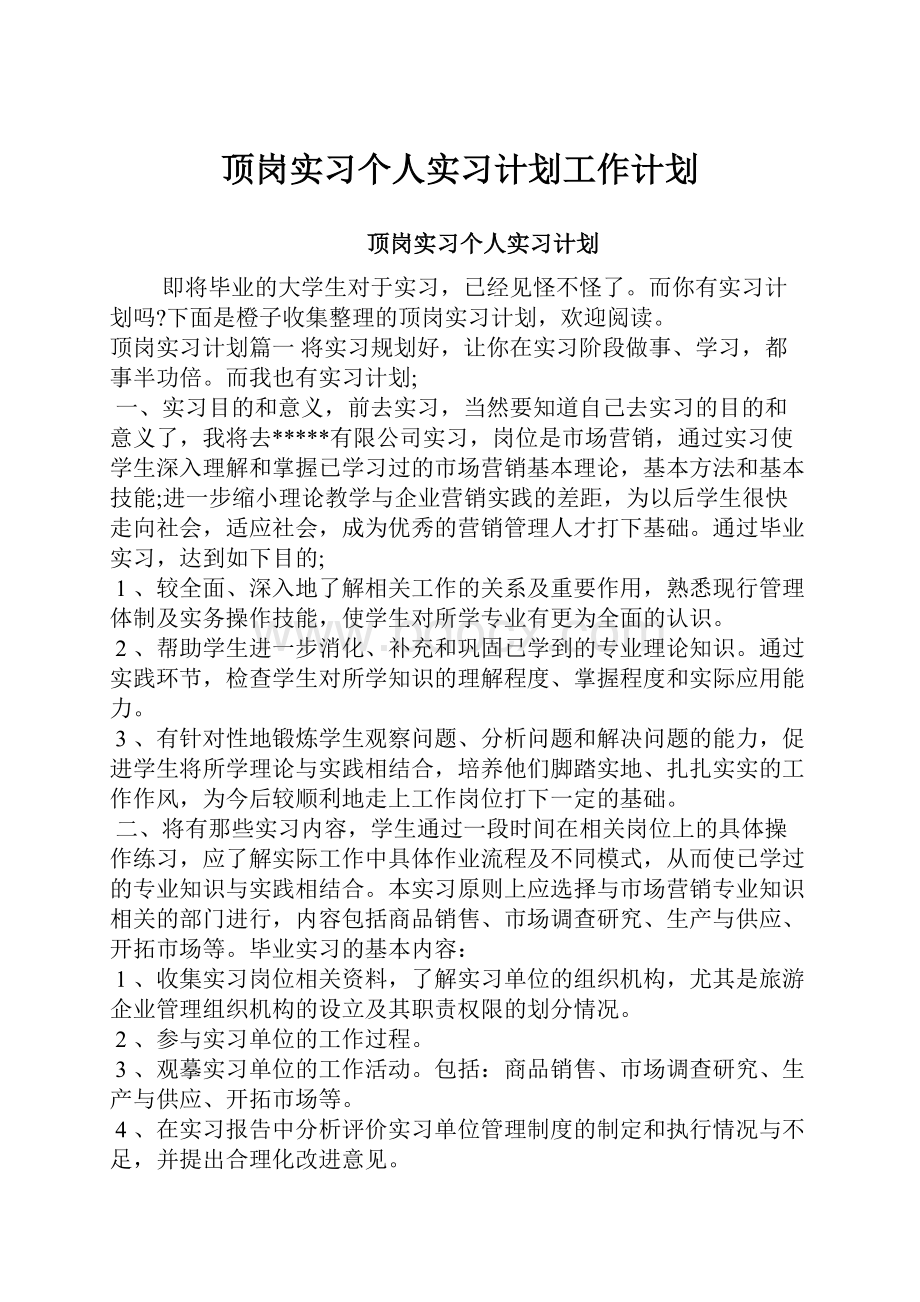 顶岗实习个人实习计划工作计划.docx