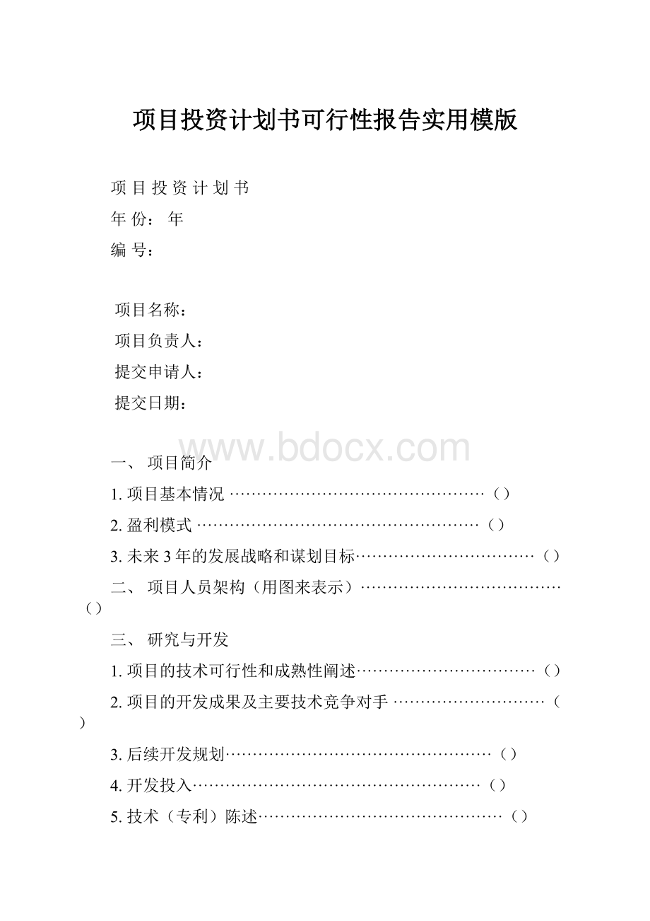 项目投资计划书可行性报告实用模版.docx