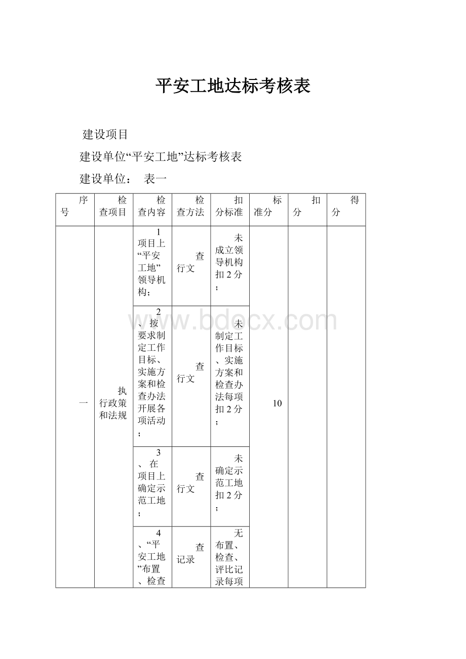 平安工地达标考核表.docx