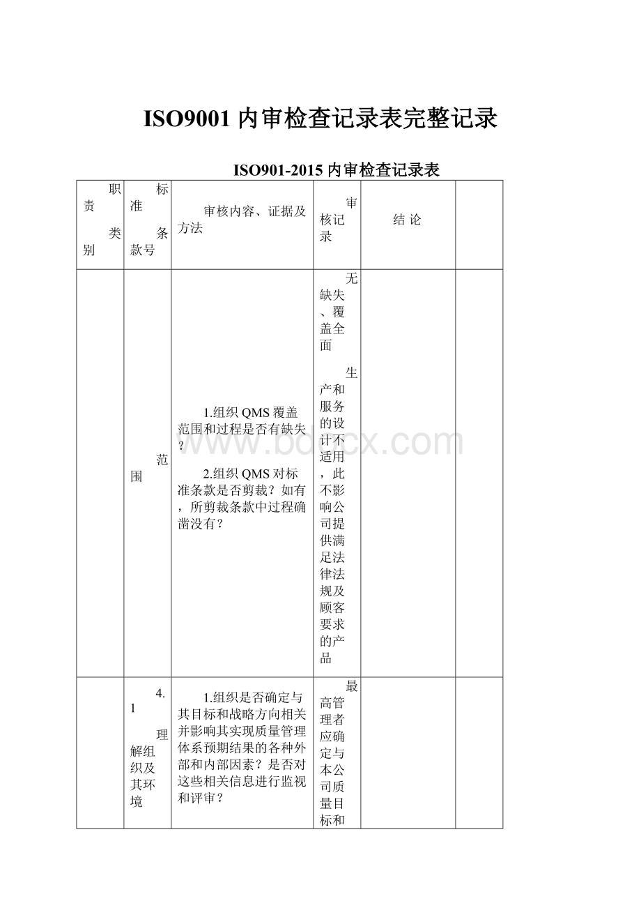 ISO9001内审检查记录表完整记录.docx_第1页