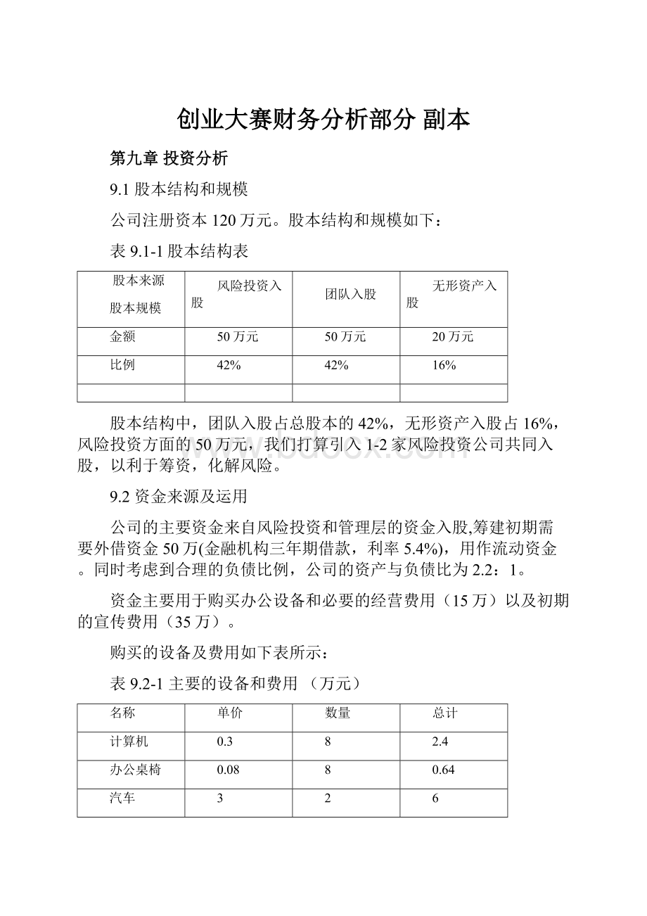 创业大赛财务分析部分 副本.docx