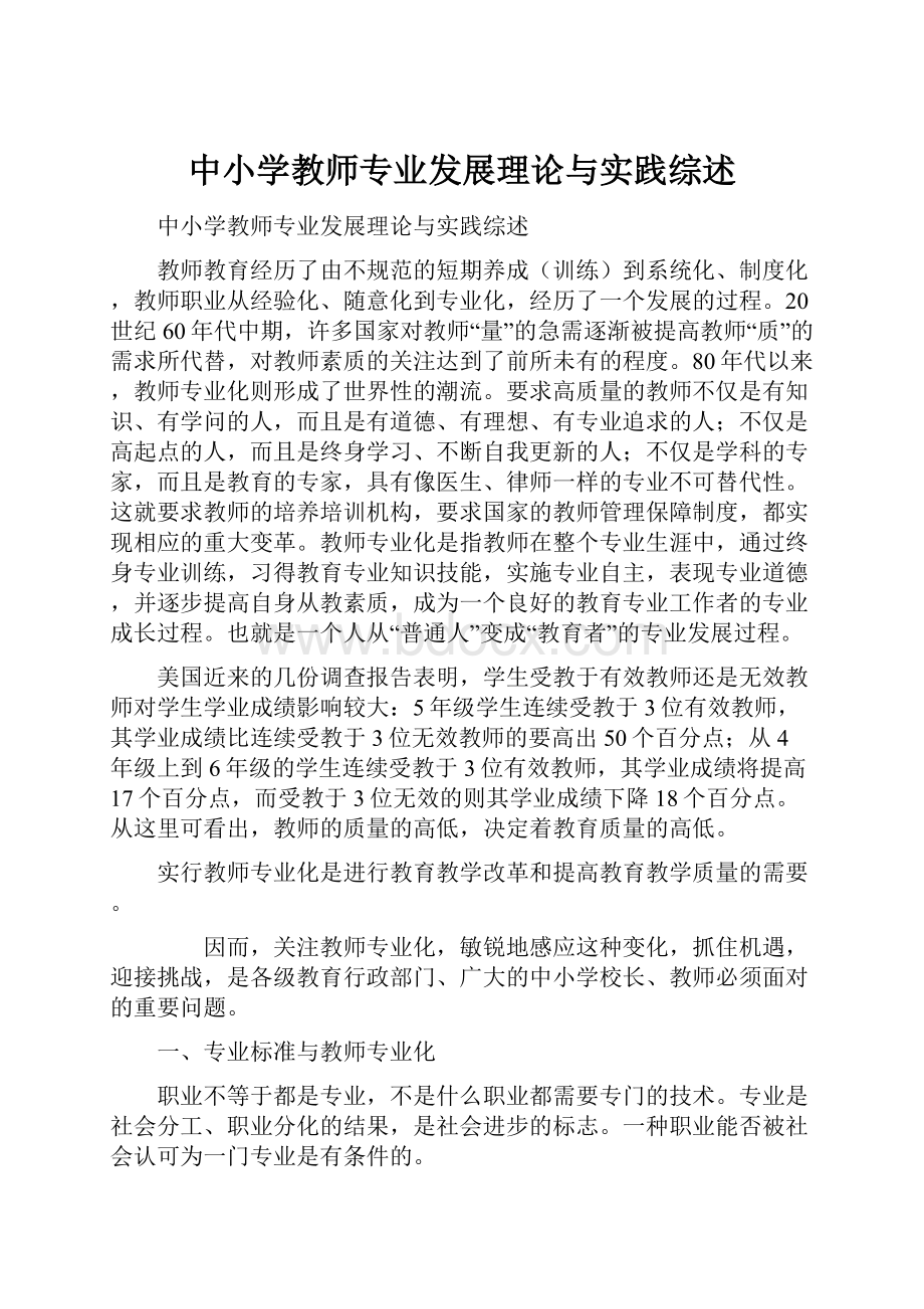 中小学教师专业发展理论与实践综述.docx