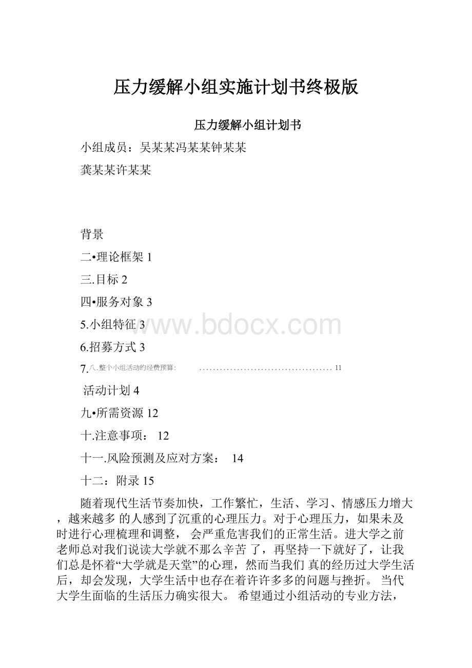 压力缓解小组实施计划书终极版.docx