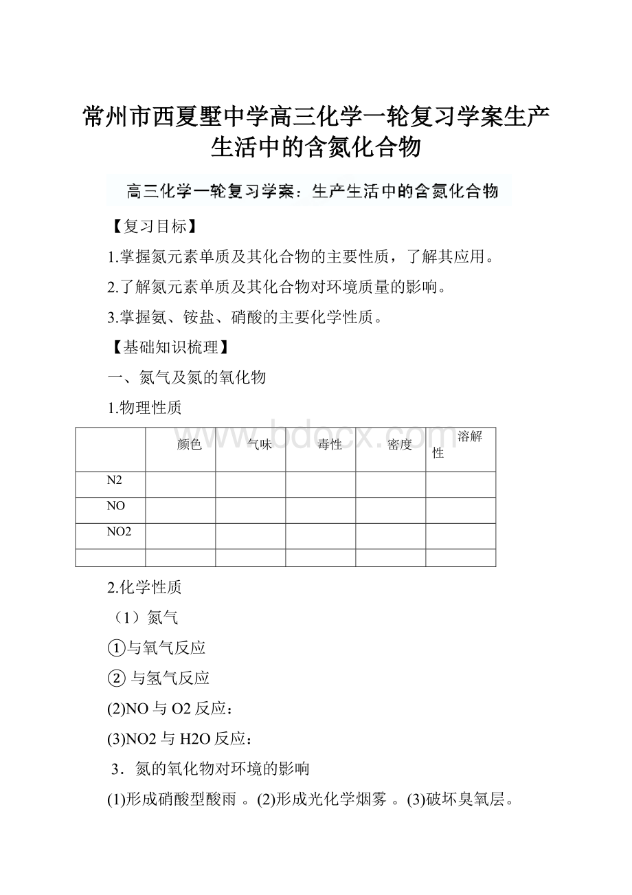 常州市西夏墅中学高三化学一轮复习学案生产生活中的含氮化合物.docx