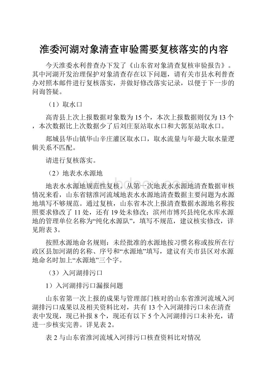 淮委河湖对象清查审验需要复核落实的内容.docx_第1页