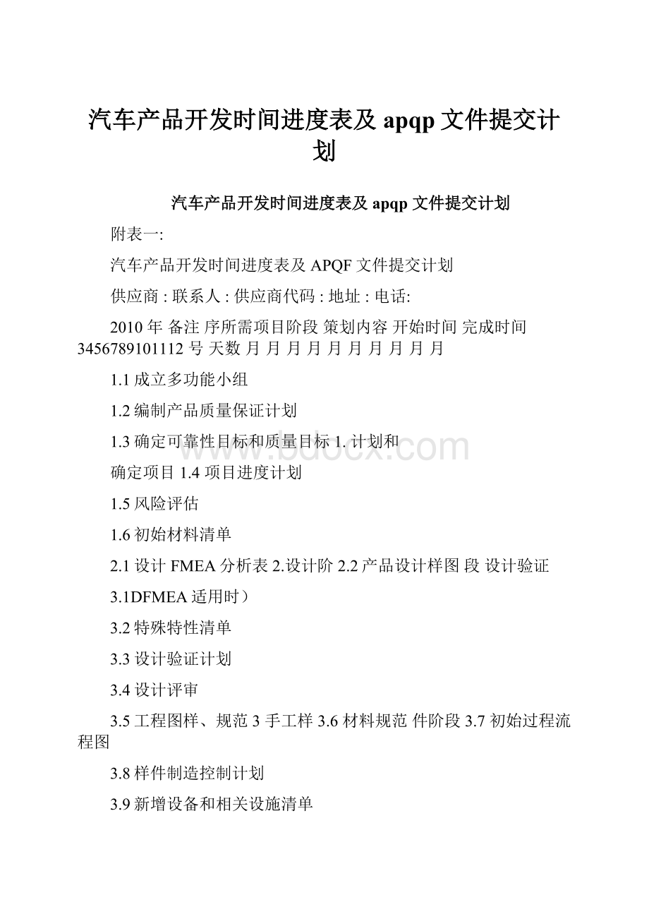 汽车产品开发时间进度表及apqp文件提交计划.docx