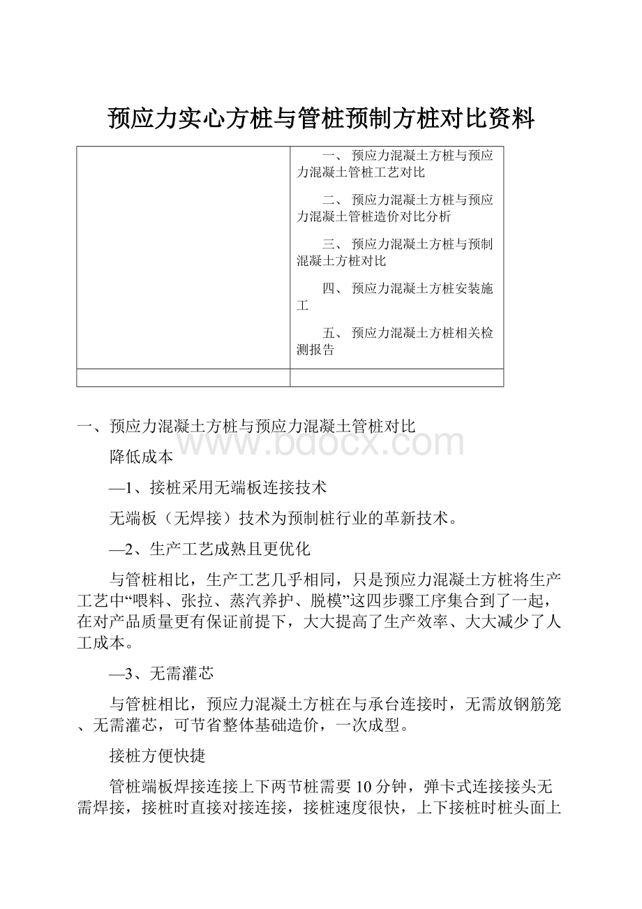 预应力实心方桩与管桩预制方桩对比资料.docx