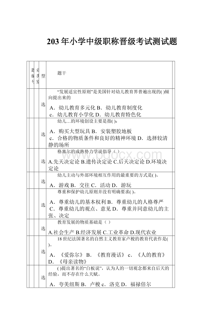 203年小学中级职称晋级考试测试题.docx_第1页