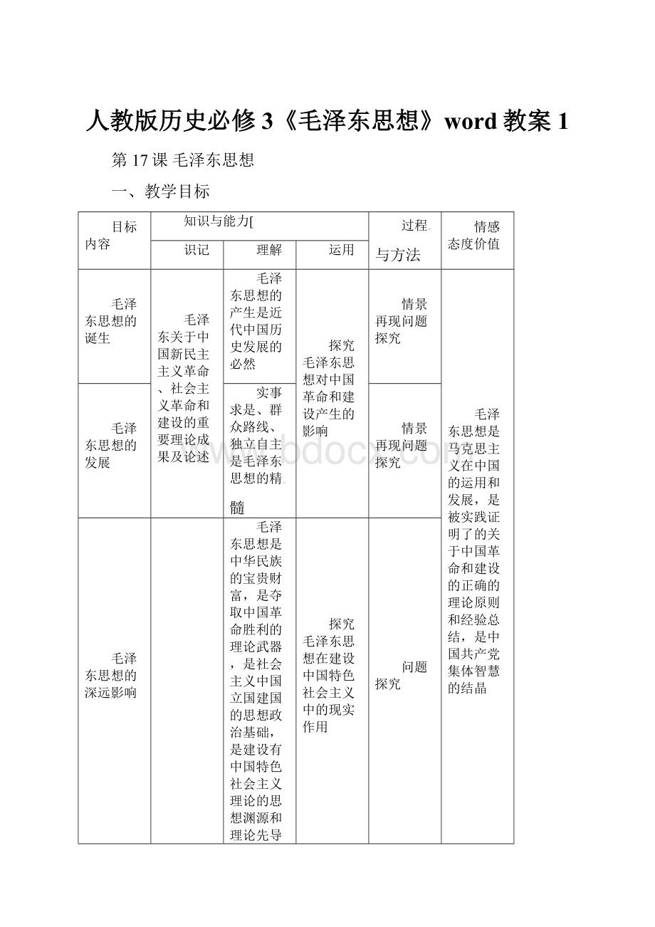 人教版历史必修3《毛泽东思想》word教案1.docx