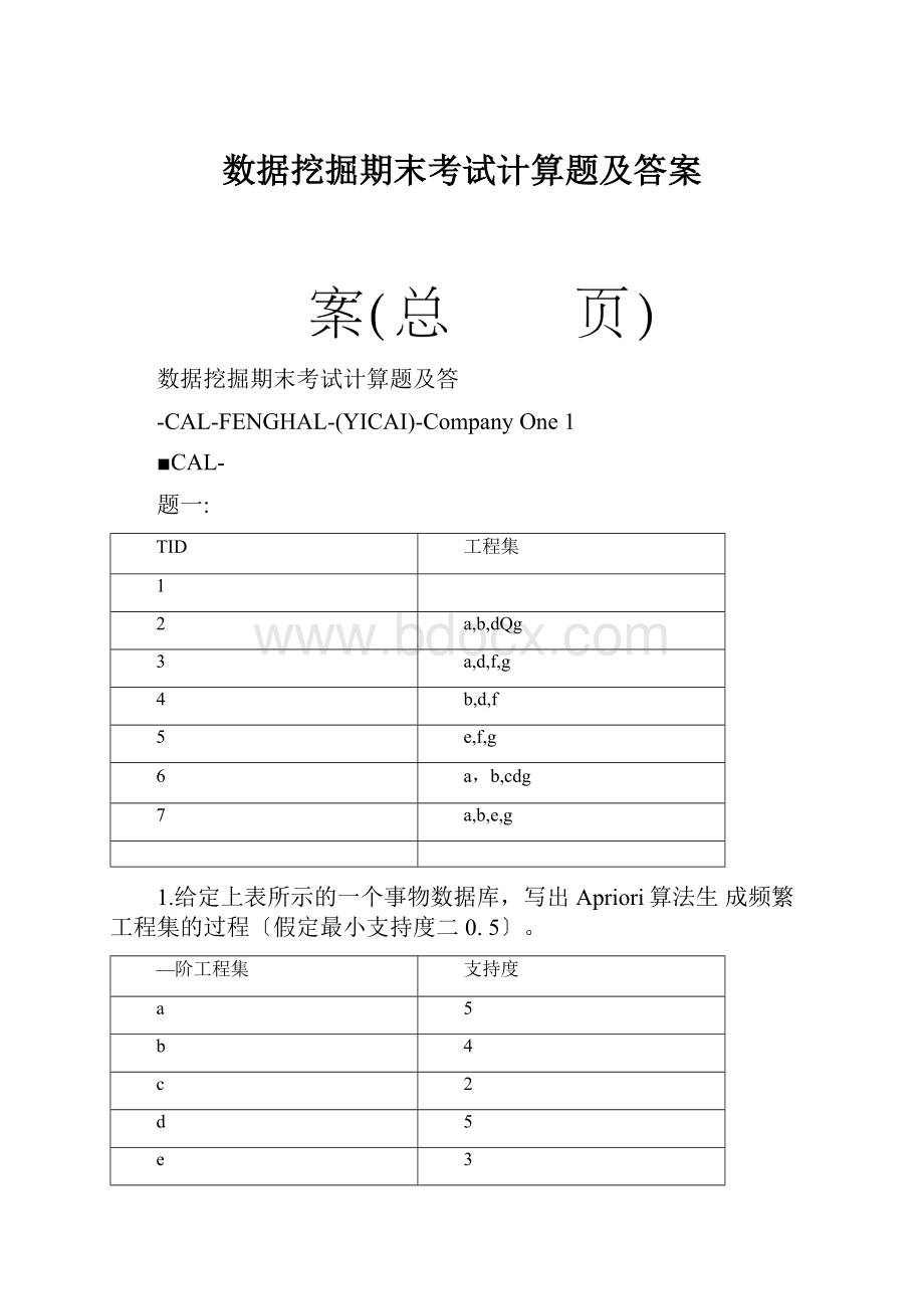 数据挖掘期末考试计算题及答案.docx_第1页