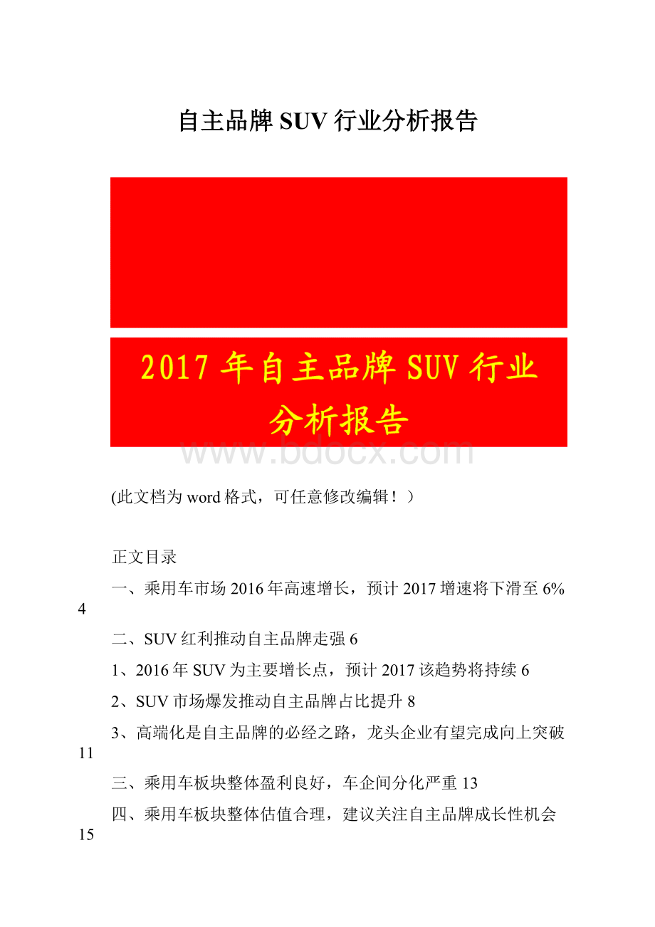 自主品牌SUV行业分析报告.docx