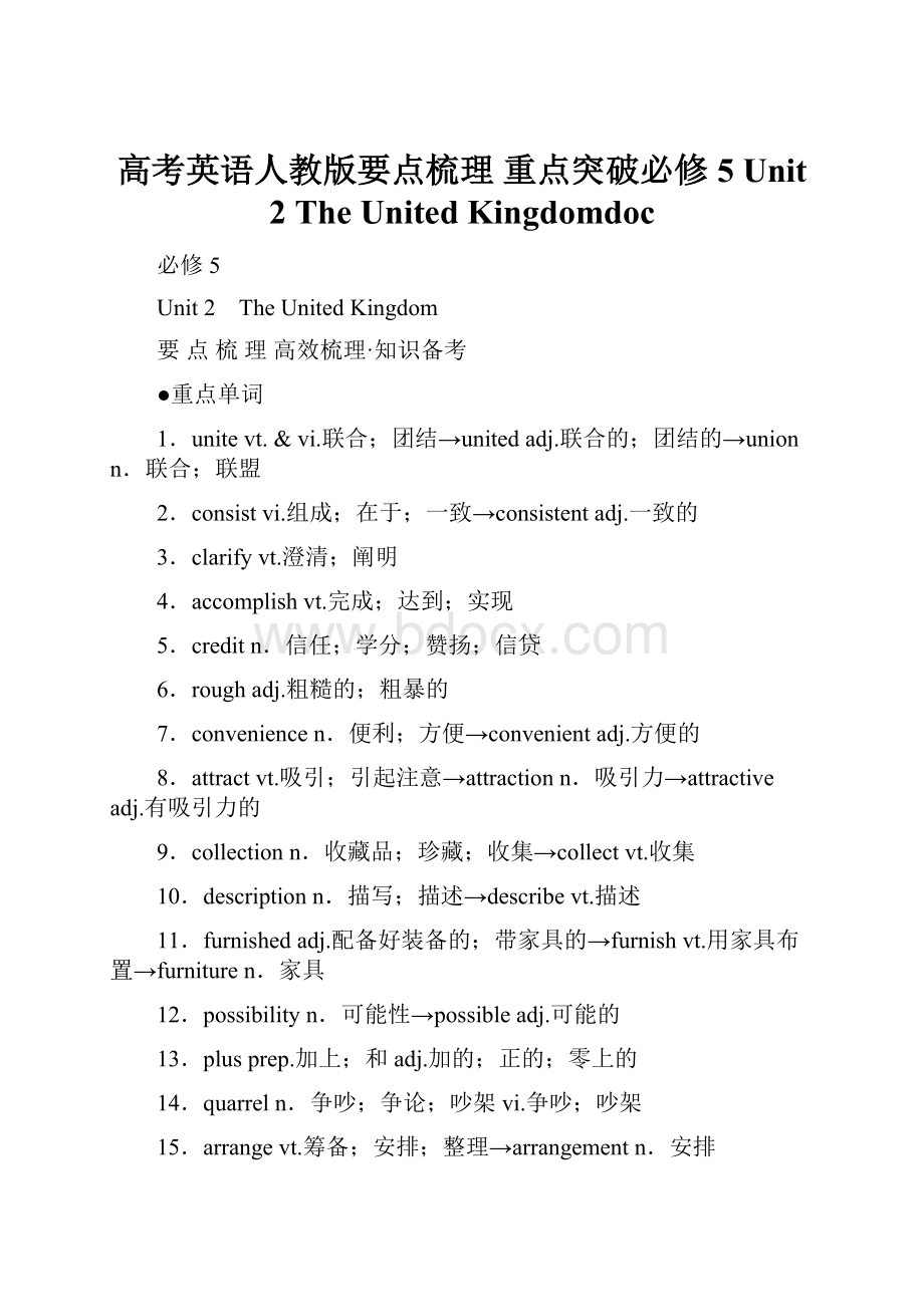 高考英语人教版要点梳理 重点突破必修5 Unit 2 The United Kingdomdoc.docx