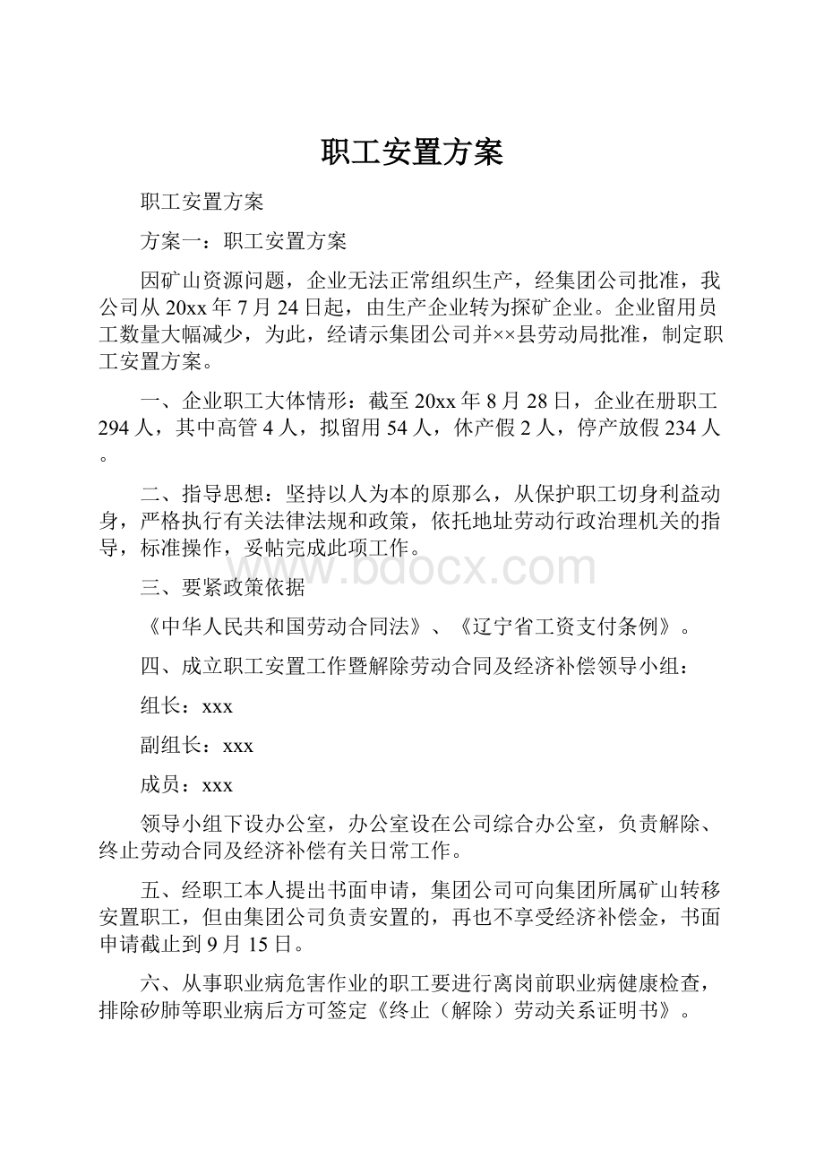 职工安置方案.docx