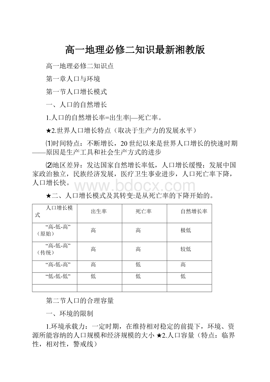 高一地理必修二知识最新湘教版.docx