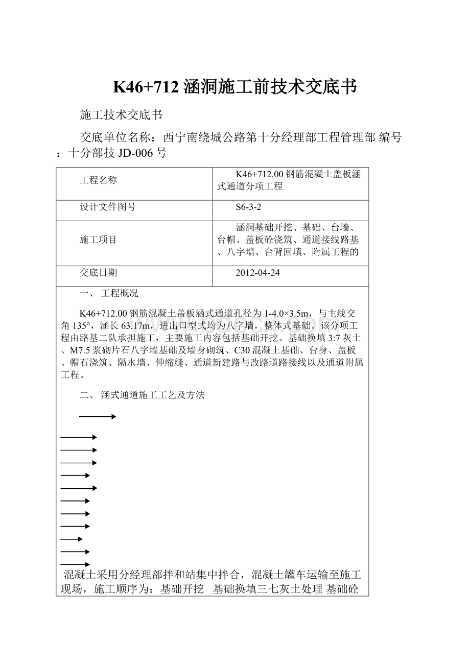 K46+712涵洞施工前技术交底书.docx